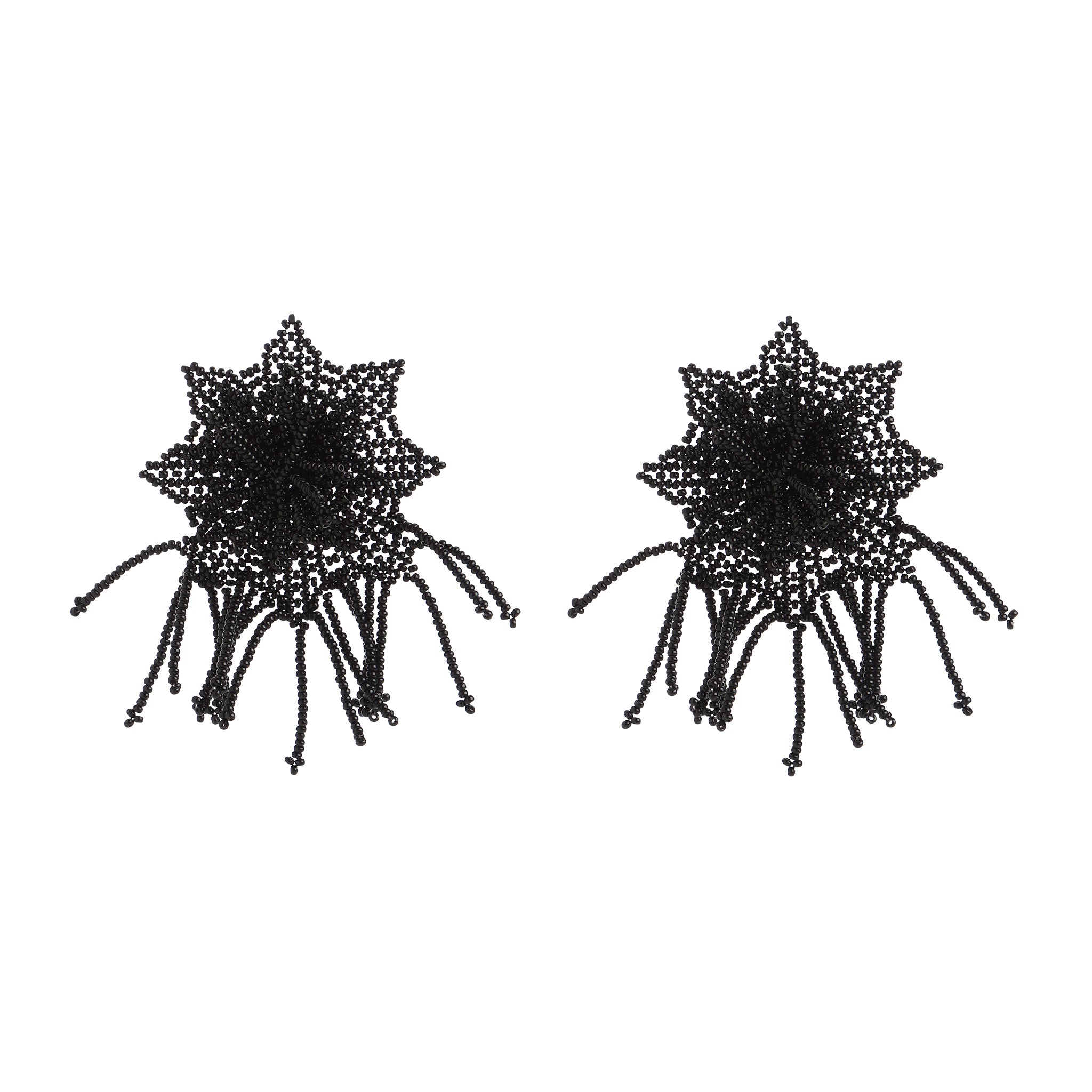 Flower Beaded Earrings Black
