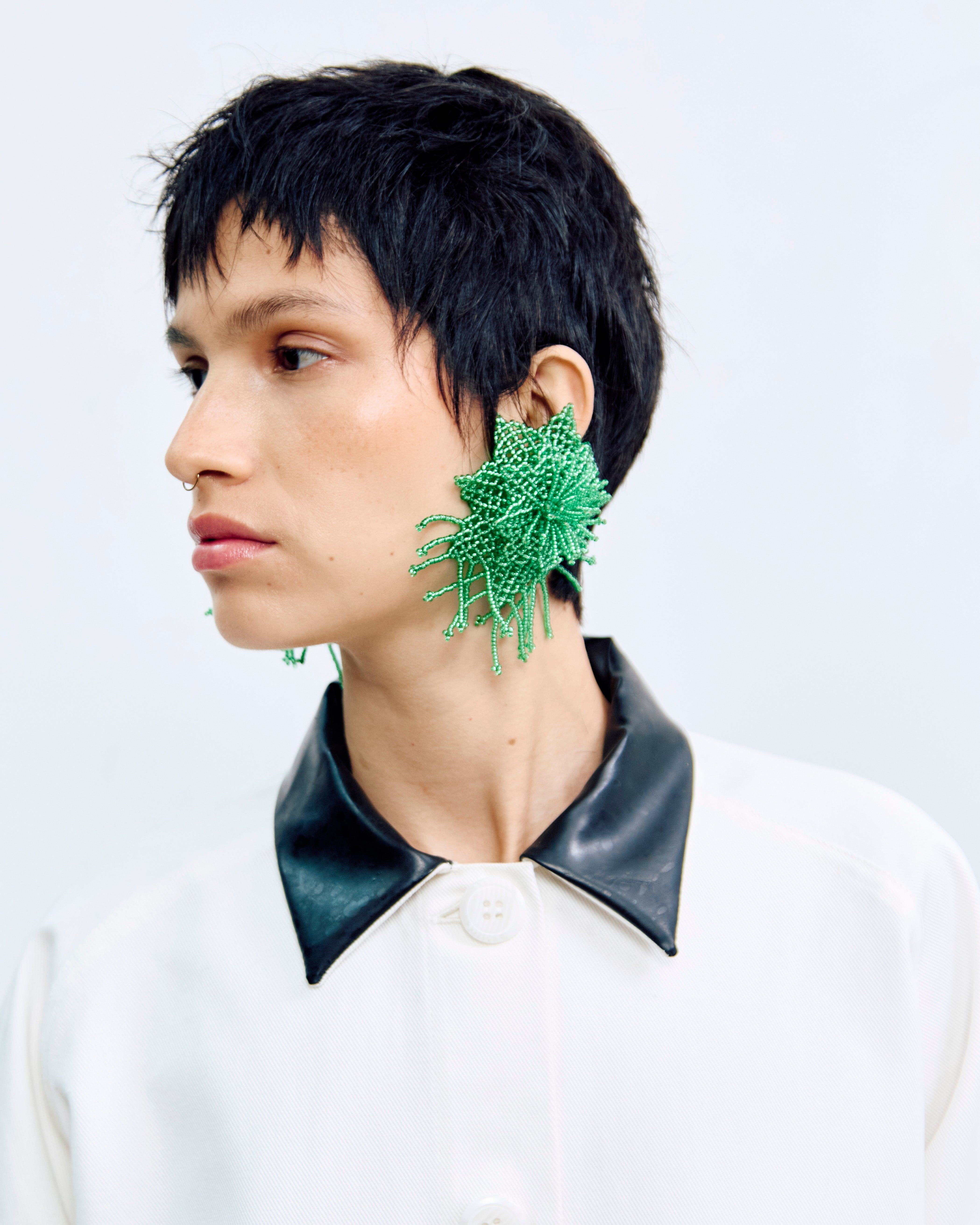 Flower Beaded Earrings Green
