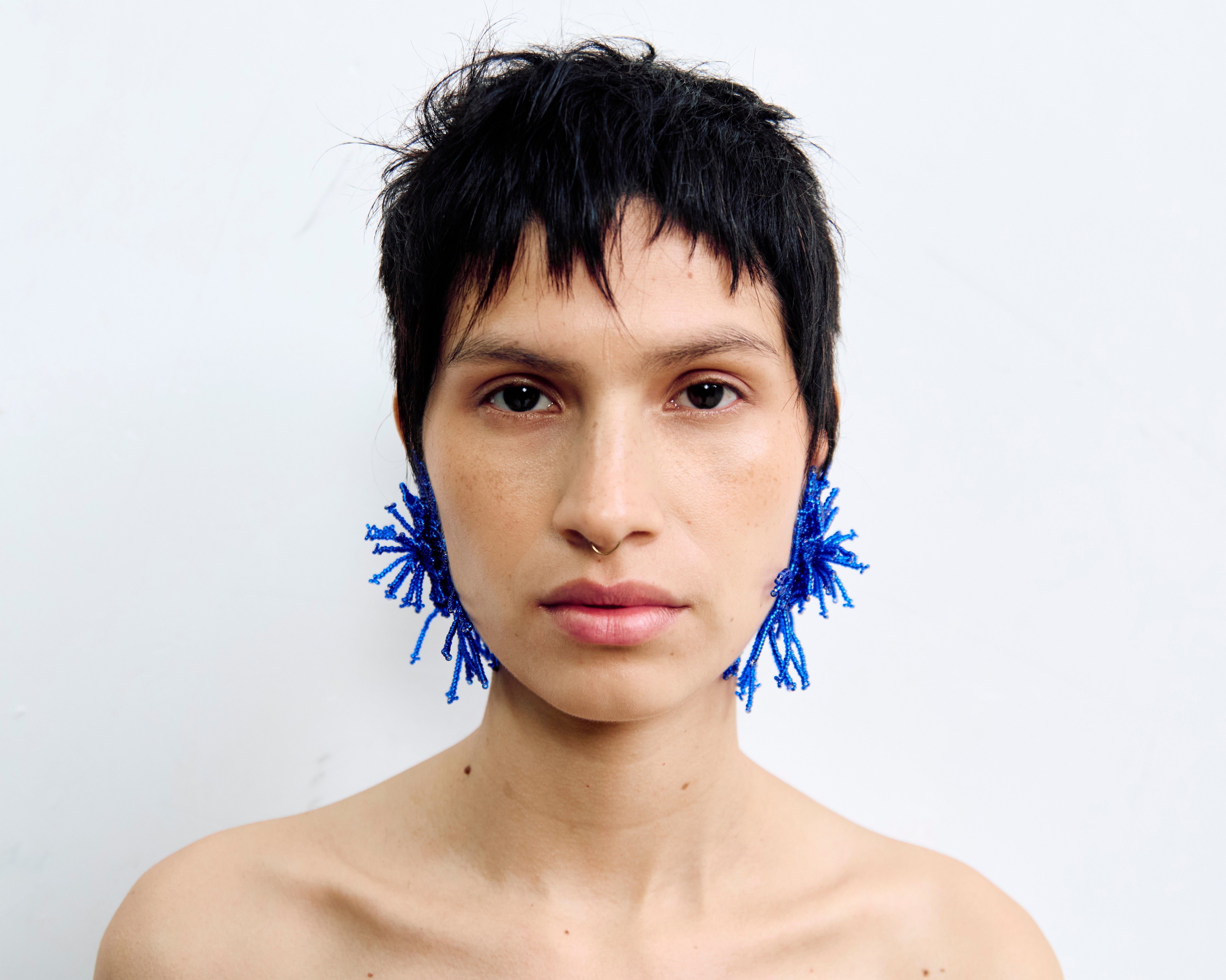Flower Beaded Earrings Blue