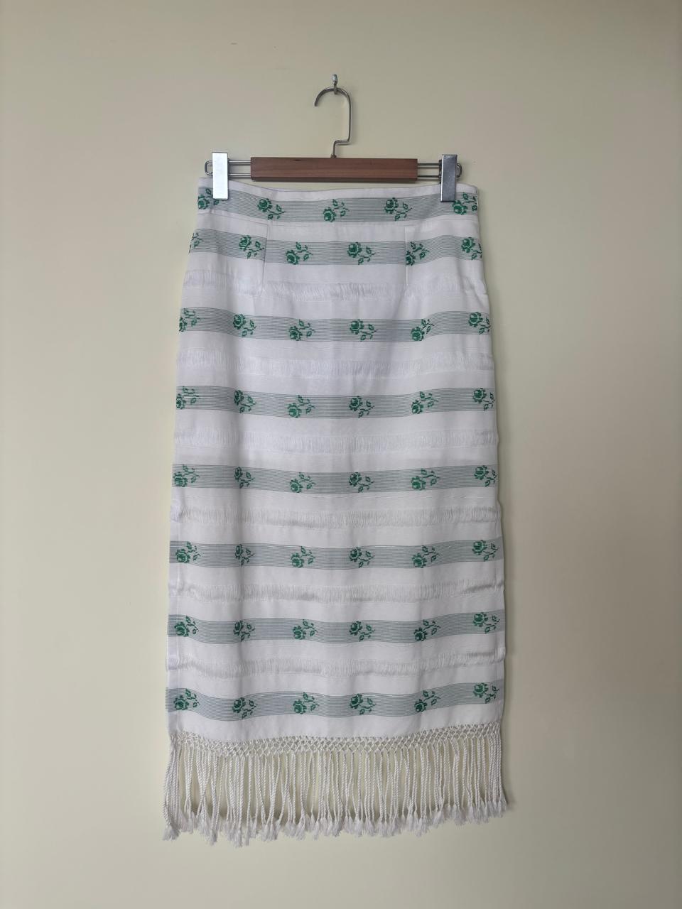 Fringe Midi Skirt White
