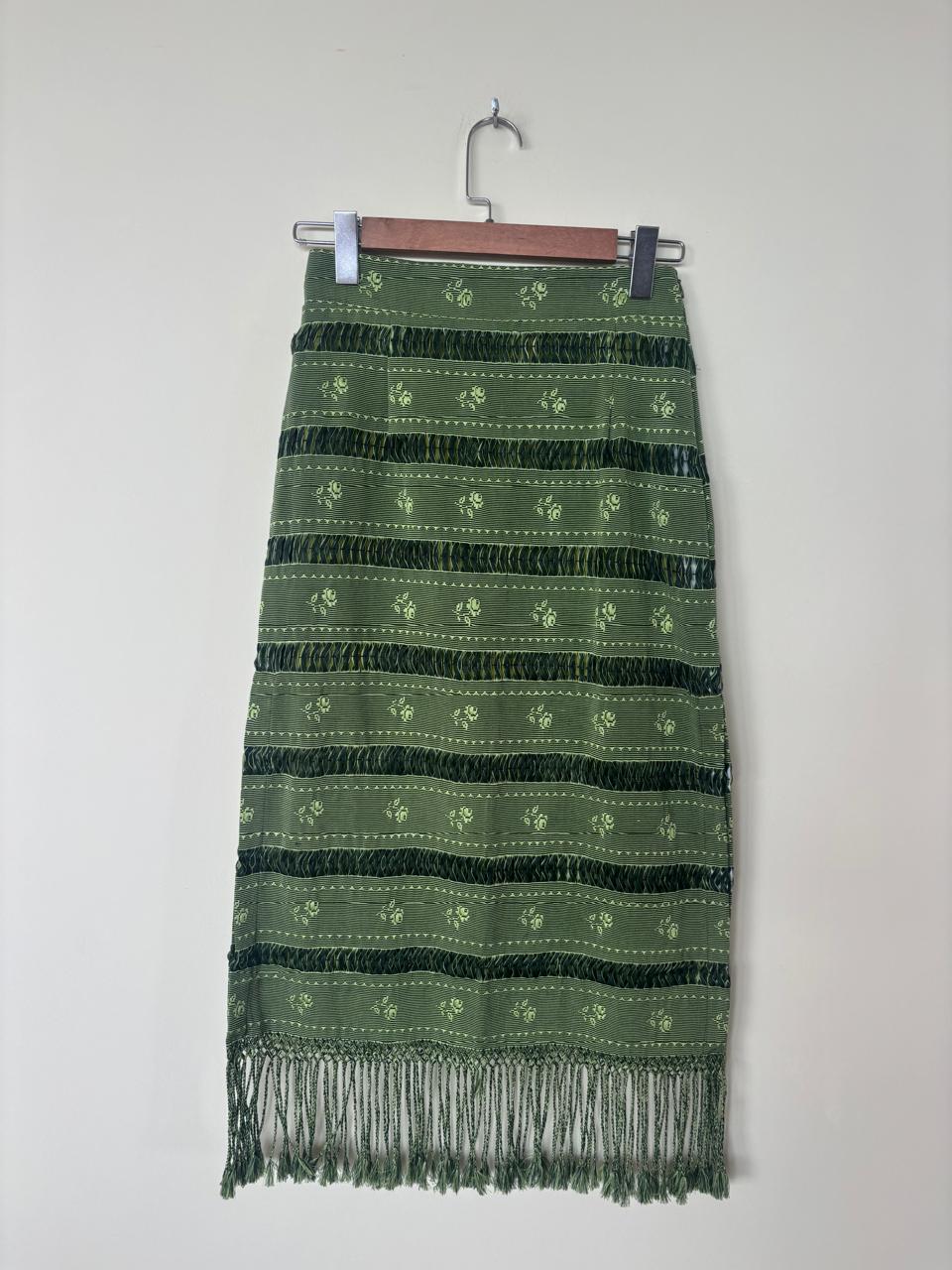 Fringe Midi Skirt Multi-Green